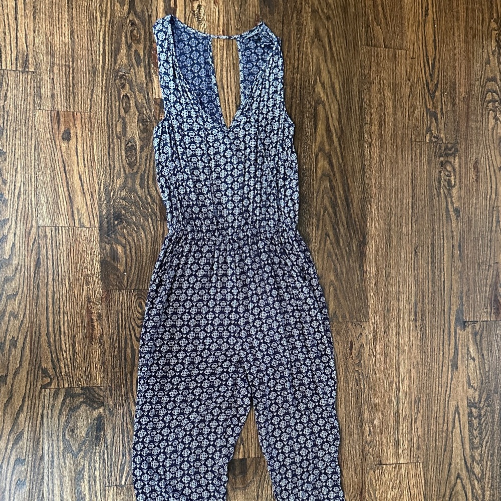 Navy Patterned Jumpsuit - image 1